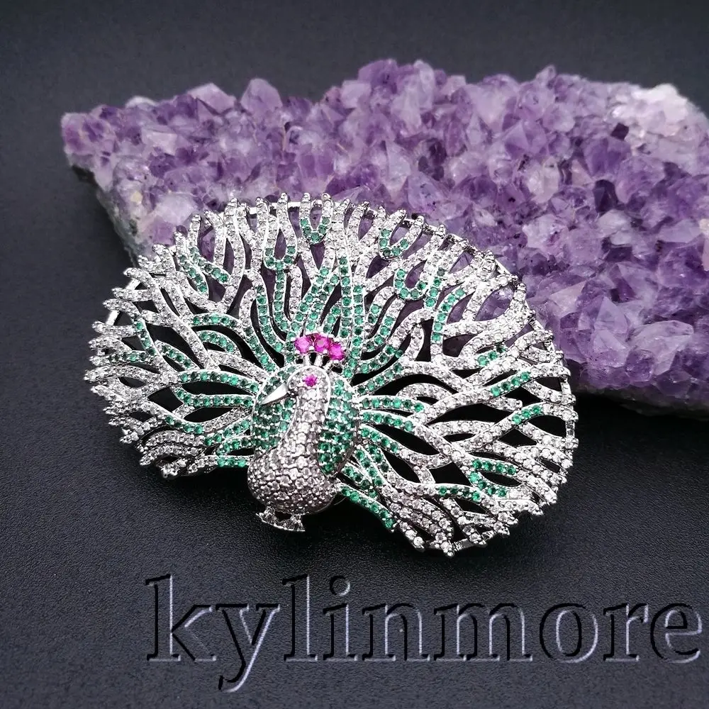 

CN036 1pc 38x57mm CZ Micro Crystal Pave Peafowl Jewelry Connector Pendant