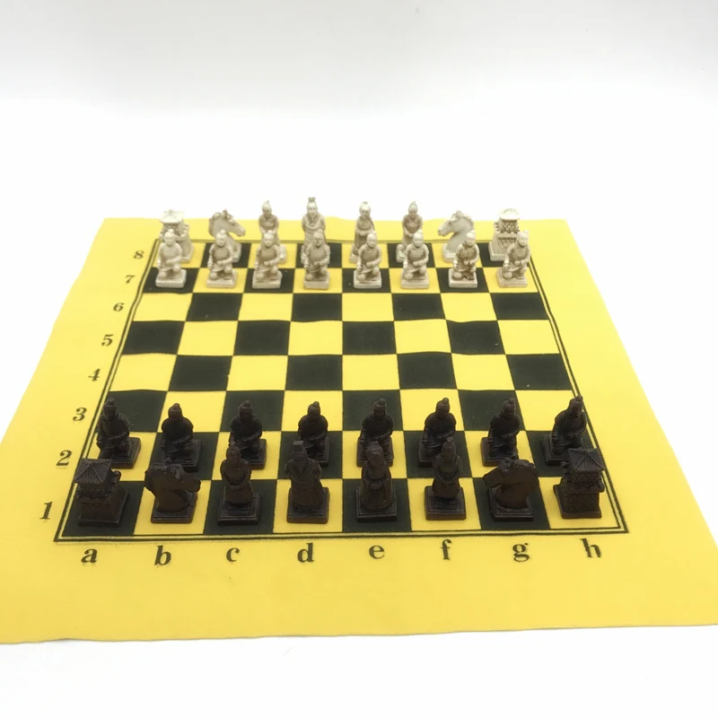 Yernea Antique Chess Set Imitation leather Chessboard China Terracotta Army Modelling Chess Pieces Board Game Of Go Table game board game magnetic chess set wooden chess