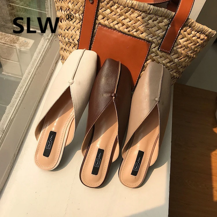 

Mules Womens Shoes Socofy Flat Slippers Designer Slides Cover Toe Soft 2019 Luxury Sliders Rome Rubber Retro Spring Fabric