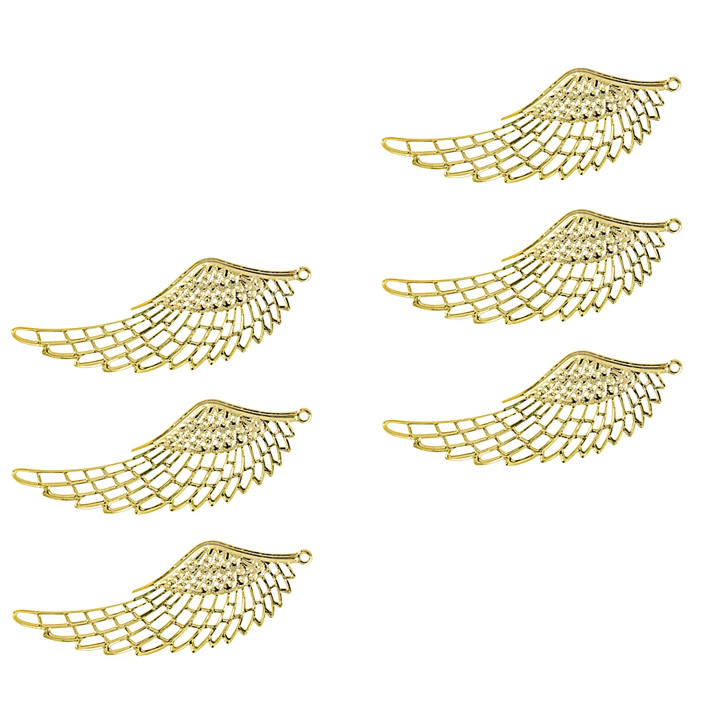 Phenovo 6 Pcs Angel Wings Charms for Jewelry Bracelets Necklace Earring Making Findings DIY Components Accessories-Gold