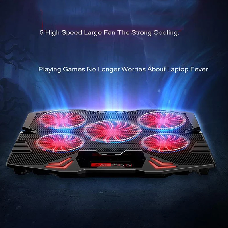 Laptop Cooling Pad 2 USB Ports with 5 Fans Gaming Laptop Cooler with LED Screen Notebook Holder for 14 15 inch