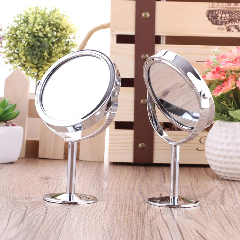Metal Desktop Makeup Mirror Round Portable Rotating Make up Double
