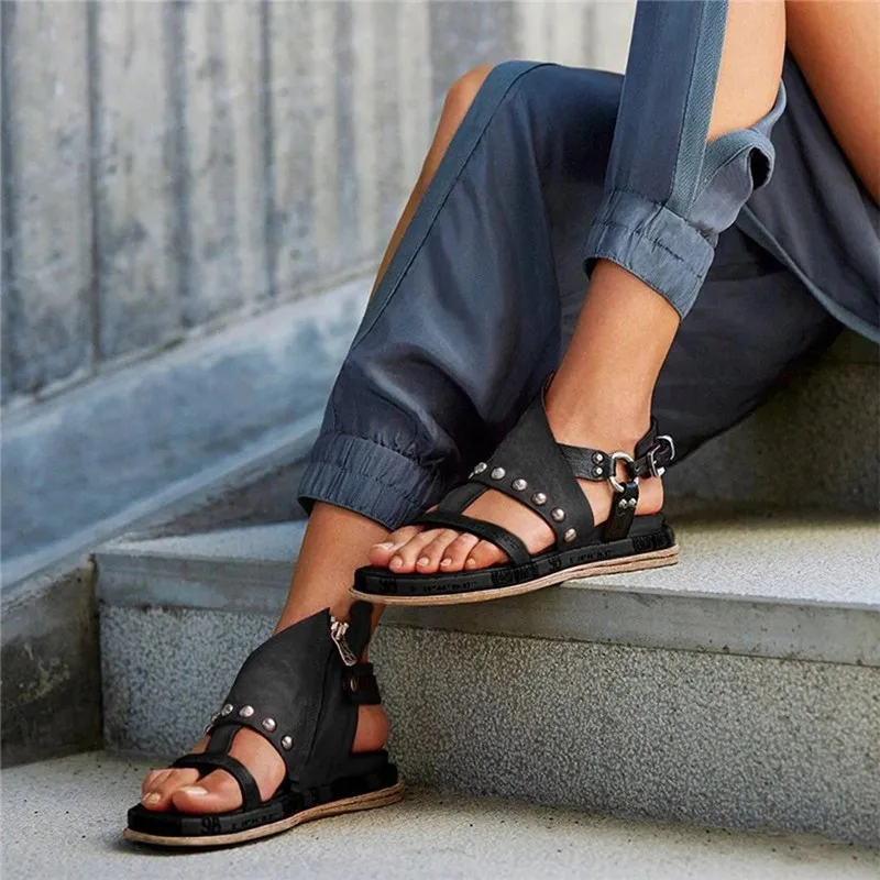 

SAGACE Sandals Buckle Strap Summer Sandals Women's Fashion Rome Flip Flops Wedges Sandals Artificial leather Platform Shoes