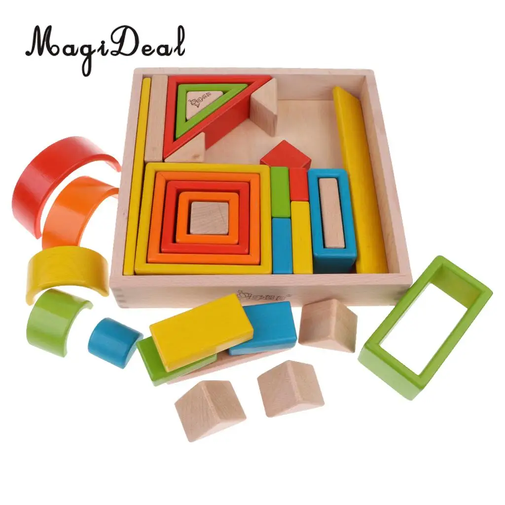 32 чaсти дeтский деревянный Радуга укладки блоки образовательные игрушки Монтессори