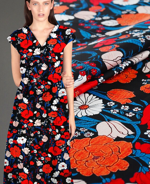 100% Pure mulberry Silk Fabric Flower Garden small stretch of heavy silk fabric 25MUMI Shirt Dressmaking 5 yards C370 | Дом и сад