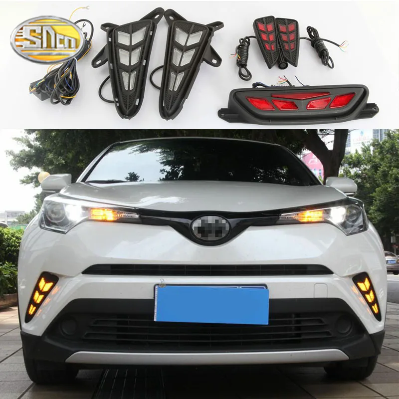 

For Toyota CHR C-HR 2016~2019 LED DRL Daytime running lights fog lamp cover Rear braking driving lamp rear bumper lights