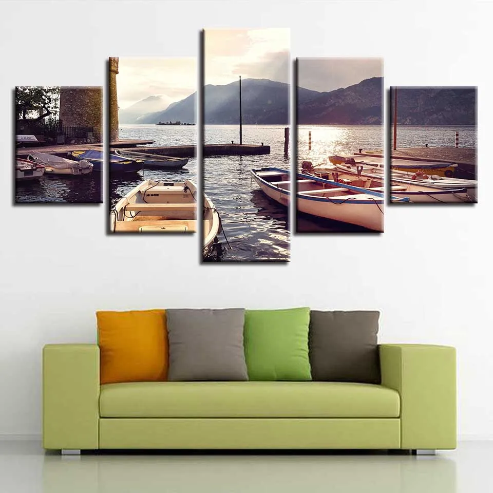 

Wall Art Framework Modular Canvas Paintings 5 Pieces Ship And Mountain Seascape HD Prints Decor Home Modern Living Room Picture