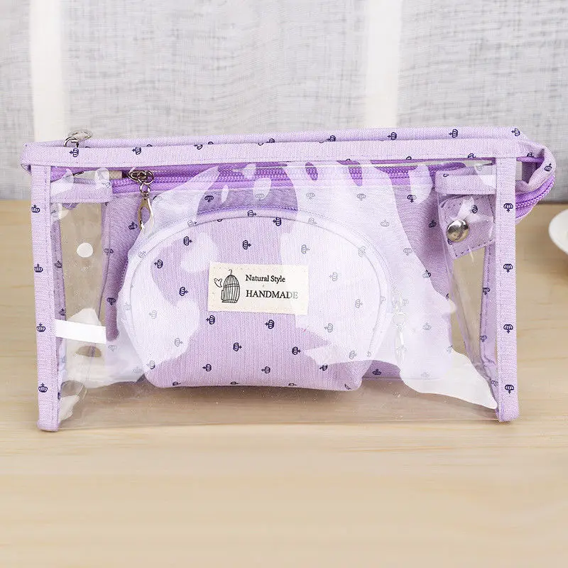 3 шт./компл. косметички Водонепроницаемый дл Портативный сумочки для косметики, Для женщин ПВХ сумка путешествия органайзер для туалетных принадлежностей Blosa прозрачная сумка для макияжа - Цвет: Light purple