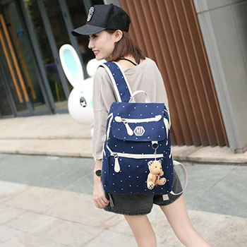 

4pcs/Set Dot Canvas Printing Backpack Women School Back Bags For Teenage Travel Knapsack Female Schoolbag Backpack