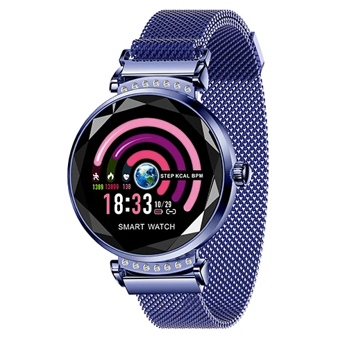 Женские Смарт-часы H2, монитор сердечного ритма, измерение артериального давления, шагомер, спортивный трекинг, фитнес-браслет, подарки для женщин - Цвет: Синий