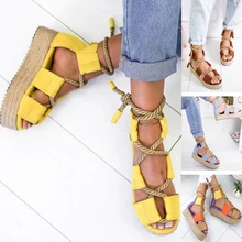 Summer Wedge Women's Sandals Lace Up Platform Sandals Hemp Footband Strap Shoes Harajuke Cross-Strap Sandals New Style Shoes Summer Wedge Women's Sandals Lace Up Platform Sandals Hemp Footband Strap Shoes Harajuke Cross-Strap Sandals New Style Shoes
