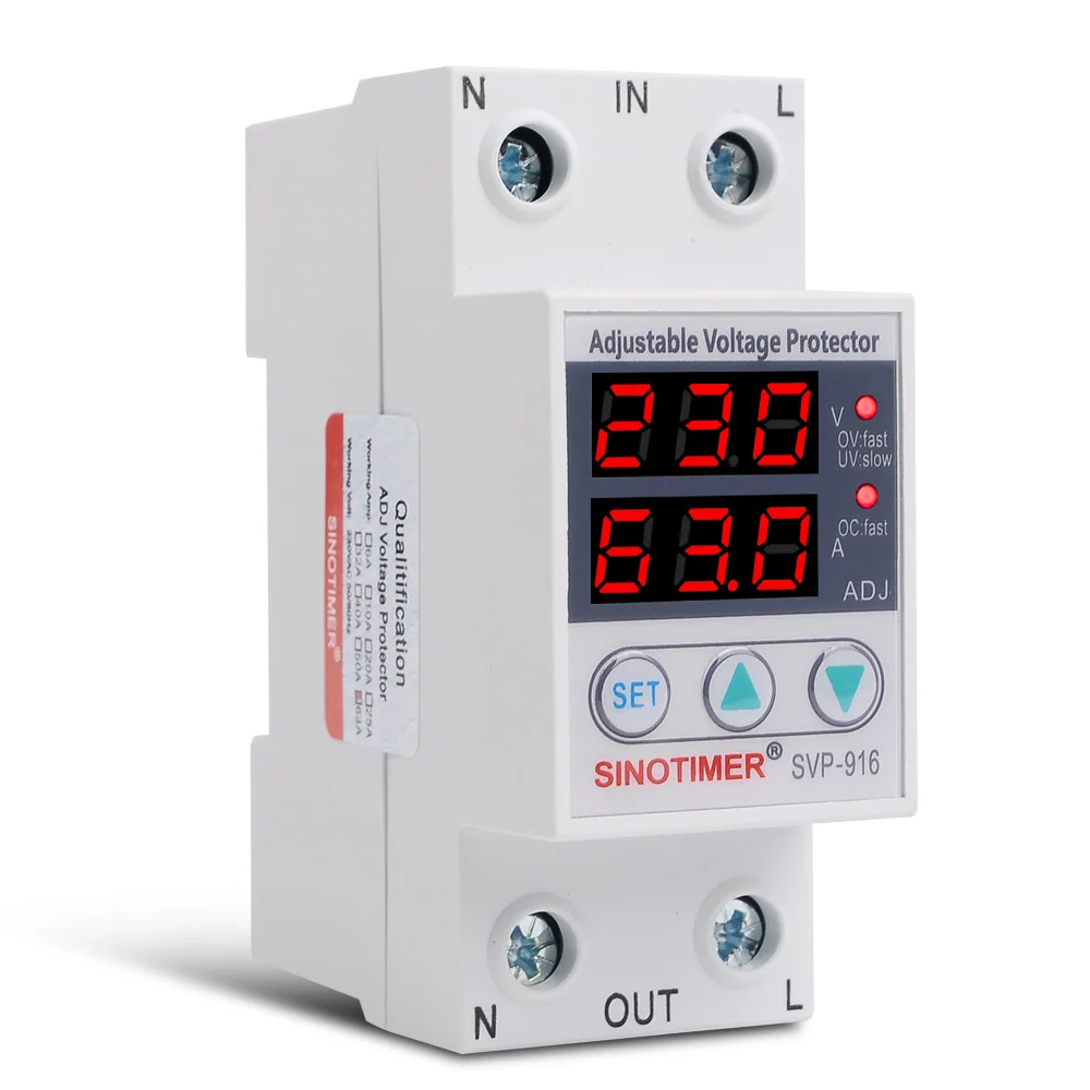 Household Protection 63A 220V Din Rail Adjustable Voltage Protector Relay with Over Current Protection