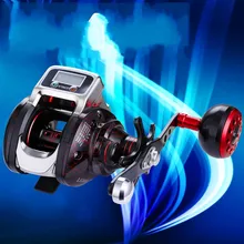 Цифровой светодиодный дисплей приманки литья Рыболовная катушка 14BB 6,3: 1 соотношение ручка металлическая ручка baitcasing катушка 999 м управление рыболовной леской