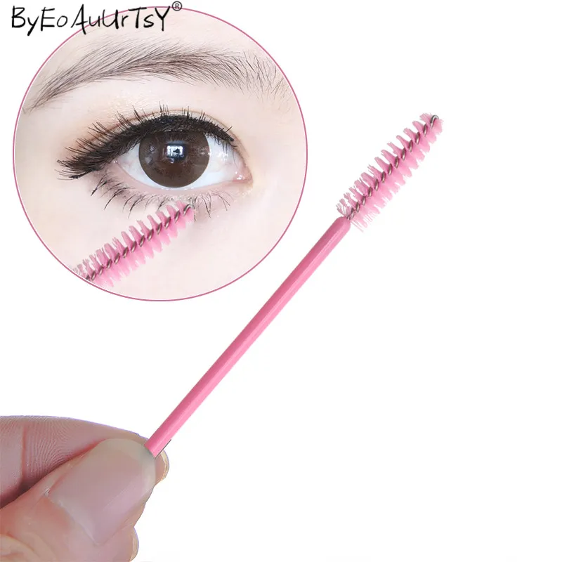 100pcsset Pink Brushes Mascara Wands for Eyelash Extension Disposable Brush Wand Eyebrow Combs Spoolers Makeup Tool (3)