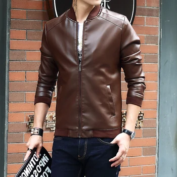 

Fashion men leather jacket Spring autumn thin Casual PU coat mens Motorcycle jacket New Male slim outerwear Brand clothing 4XL