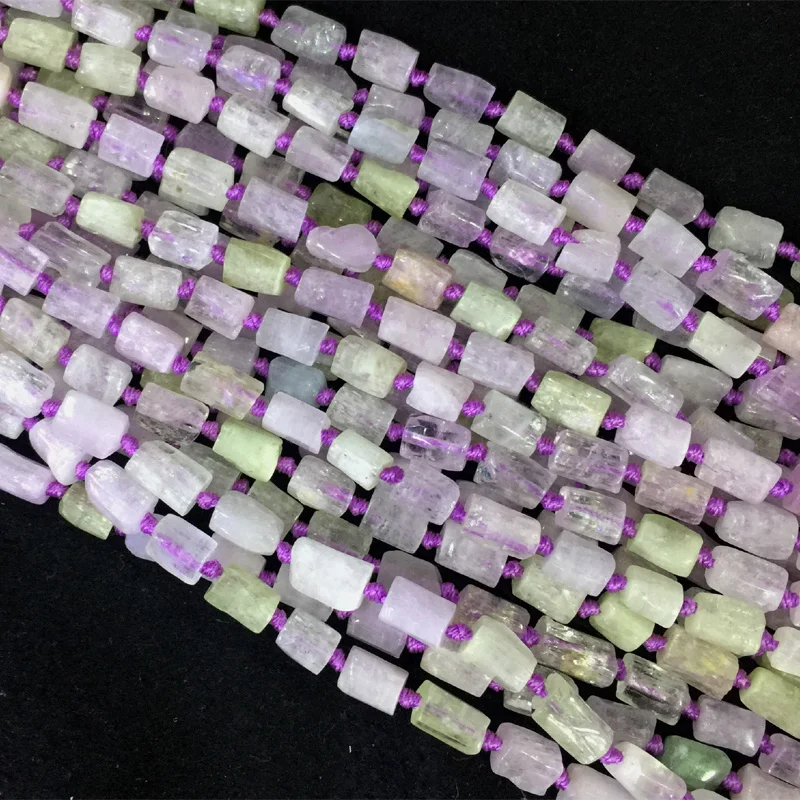 

High Quality Natural Genuine Raw Mineral Pink Purple Green Triphane Kunzite Hiddenite Cube Nugget Free Form Smooth Beads 05502