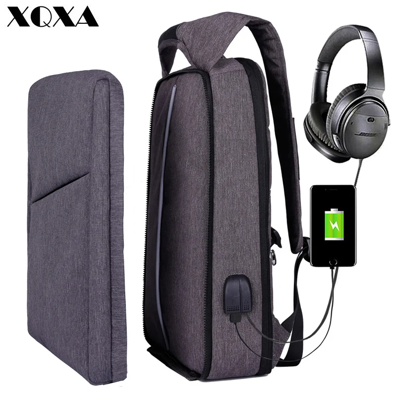 XQXA тонкий рюкзак для ноутбука мужчин/женщин с USB и разъемом наушников бизнес