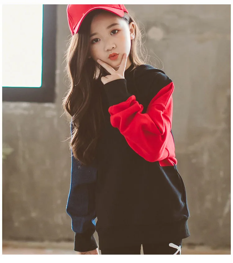 fashion red yellow long sleeve patchwork jackets for kids autumn hooded cotton coats baby big girls outerwear tops clothing  (18)