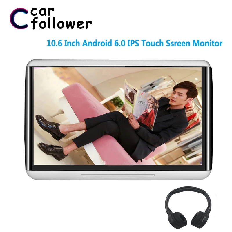 10,6 дюймов Android 6,0 1080 P видео 3g wifi Автомобильный подголовник монитор емкость сенсорный экран Поддержка MP5/USB/SD/FM/IR/Bluetooth