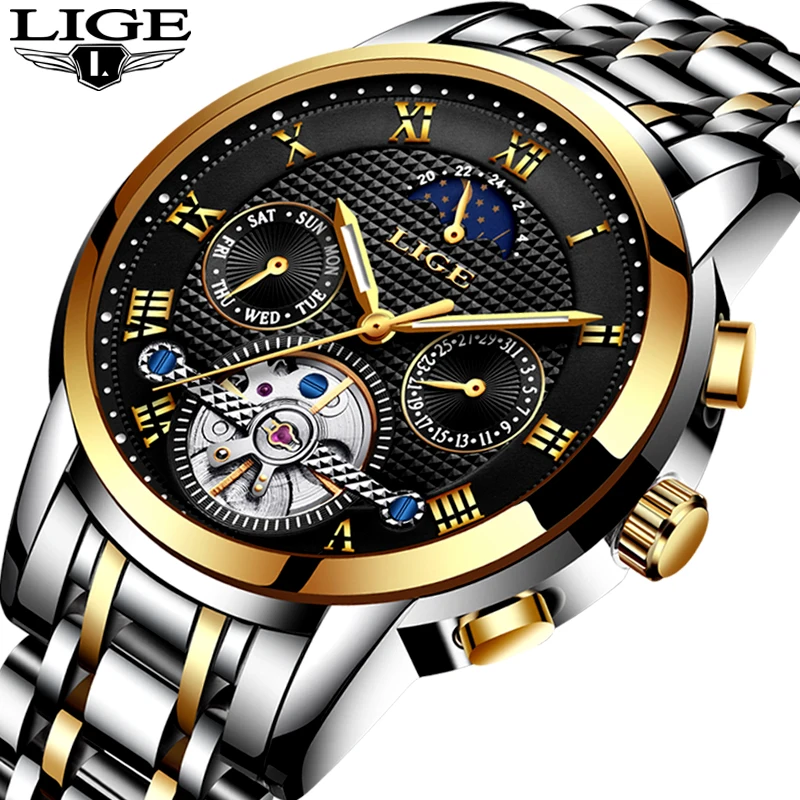 

Mens Watches Top Brand LIGE Luxury Automatic Mechanical Watch Men Full Steel Business Waterproof Watches Relogio Masculino+Box
