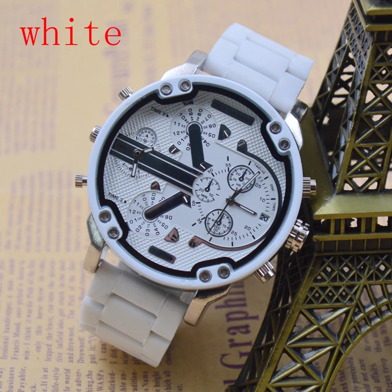 

Men's Movement Quartz Watch Multi-function Multi Time zone White Silicone Strap Automatic Date Military Troops Wrist Watches