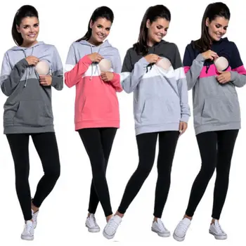 

Women Pregnancy Clothes Hoodies Maternity Clothes Breastfeeding Splice Hoodie Fall Nursing Tops Blouse