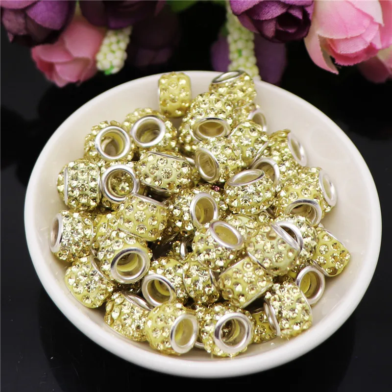 

40Pcs New European Pave Crystal Big Hole Beads Charms Fit For Pandora Bracelet DIY Beads For Women Jewelry Making Accessories