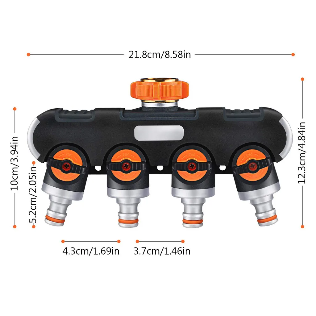 Разветвитель для садового шланга 4 пути прорезиненный кран соединители шланга адаптер распределитель воды Орошение Для цветников газонов#3/6