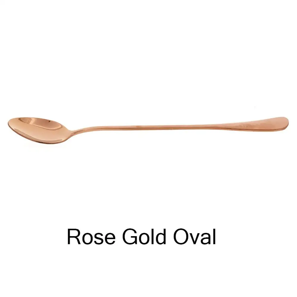 Новая кофейная ложка из нержавеющей стали с длинной ручкой, домашние вечерние ложки для холодных напитков, фруктов, мороженого, десерта, чайной ложки#260599 - Цвет: Rose Gold Oval