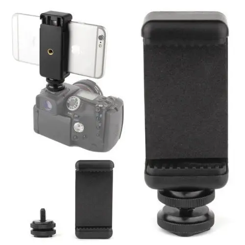 

2 in 1 1/4" Flash Hot Shoe Screw Adapter Tripod Mount Phone Clip Holder For DSLR Camera