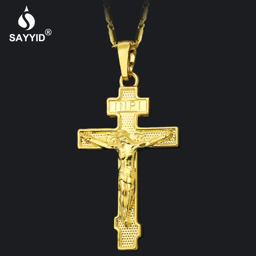 

SAYYID New Gold Color Necklace for Women 45cm\55cm Clavicle Necklace of Christian Jesus Cross Pendant Necklace Gift Jewelry N119