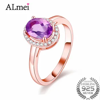 

Almei Oval Cut Purple Amethyst Rings for Women 925 Sterling Silver Ring Fine Jewelry Wedding Engagement Ring with Box 40% FJ052