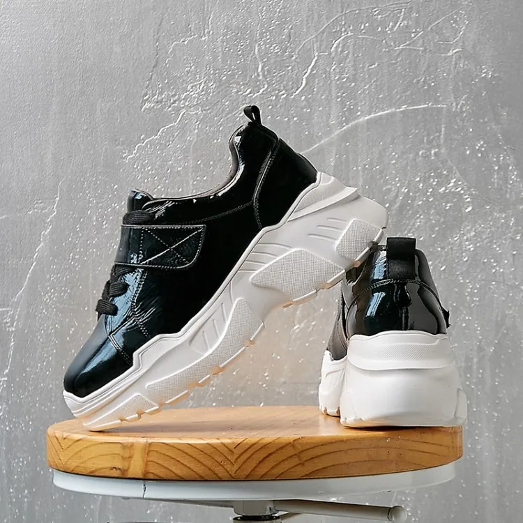 Plate Décontractées Mocassins En À Verni Printemps Femmes Noir Plats forme Creepers blanc Cuir Sport 2019 Femme Lacets Chaussures Plat Nouvelle Baskets vxIa06qnw