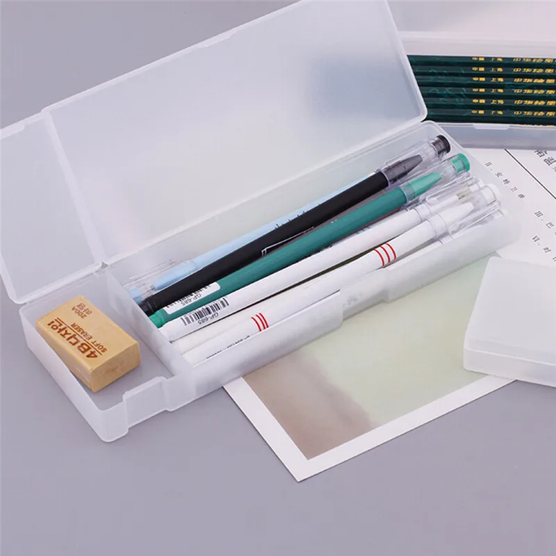 

1Pc Cute Clear Pencil Case Transparent Plastic Pen Box Kids Office School Supplies