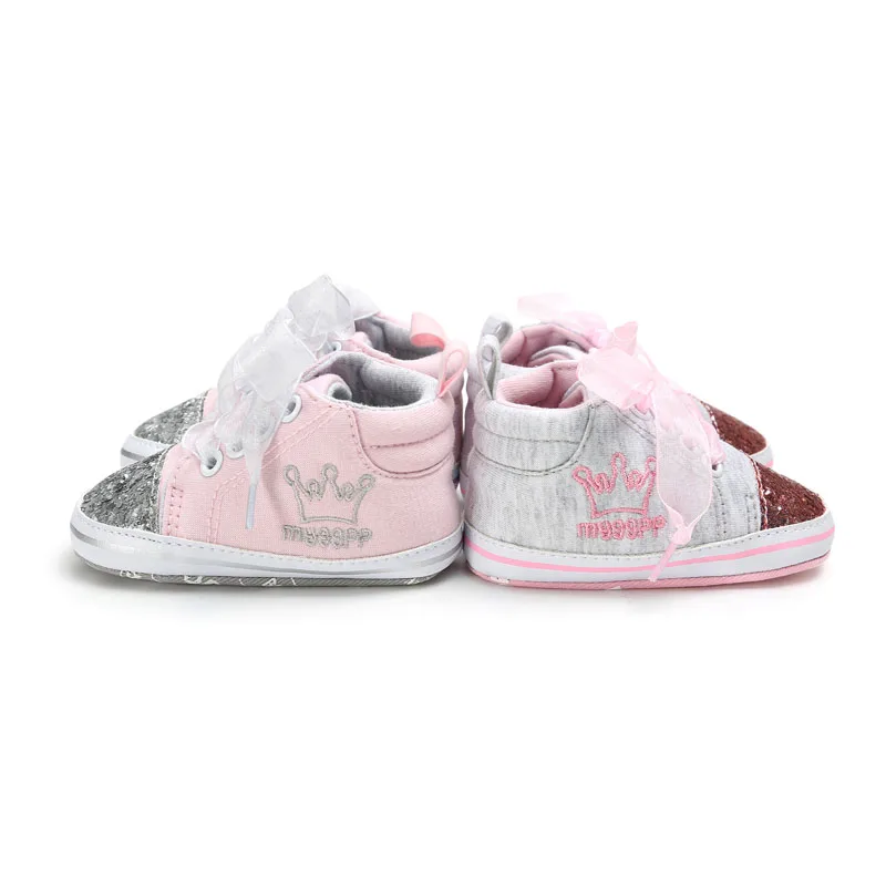 2018 модная обувь для новорожденных девочек с пайетками, парусиновые кроссовки для малышей, спортивная обувь на шнуровке с мягкой подошвой