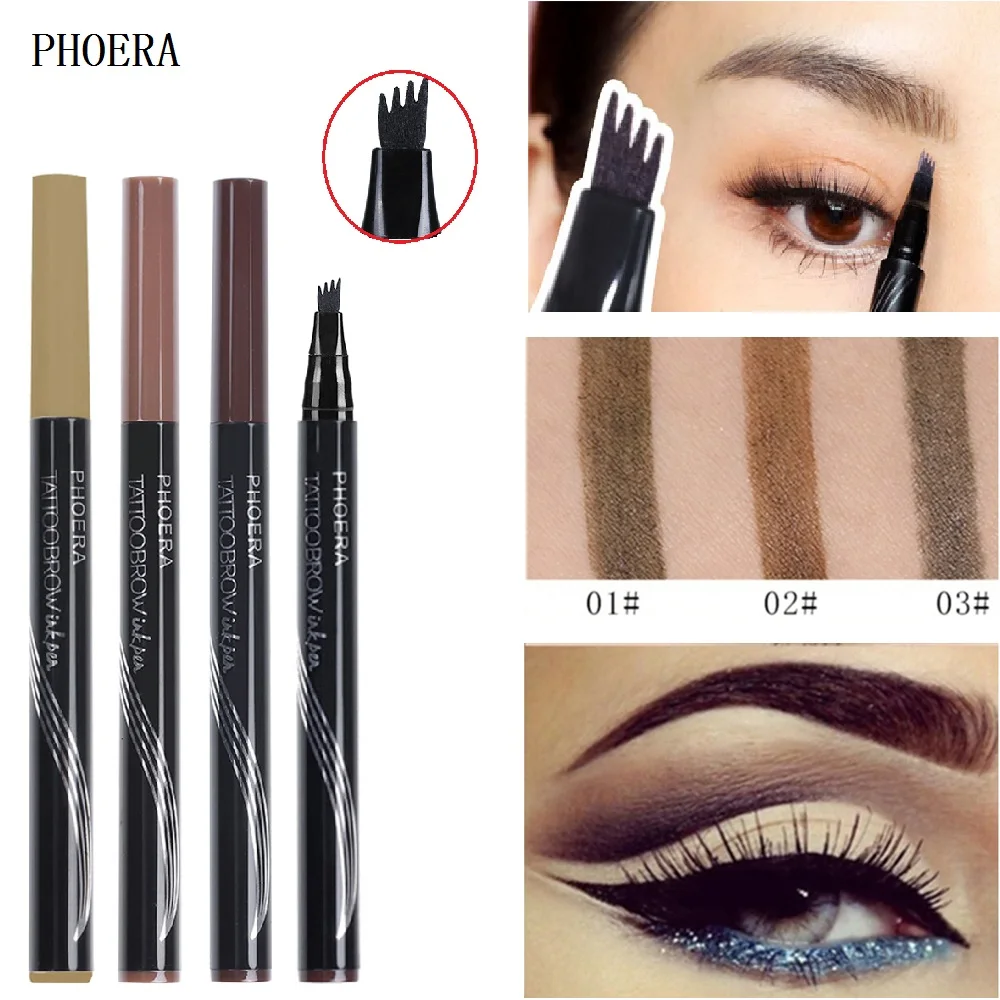 

PHOERA 4 Fork Microblading Eyebrow Pencil Brow Tint Waterproof Eyebrow Enhancers Fine Sketch Tattoo Pen Cosmetic Makeup TSLM1