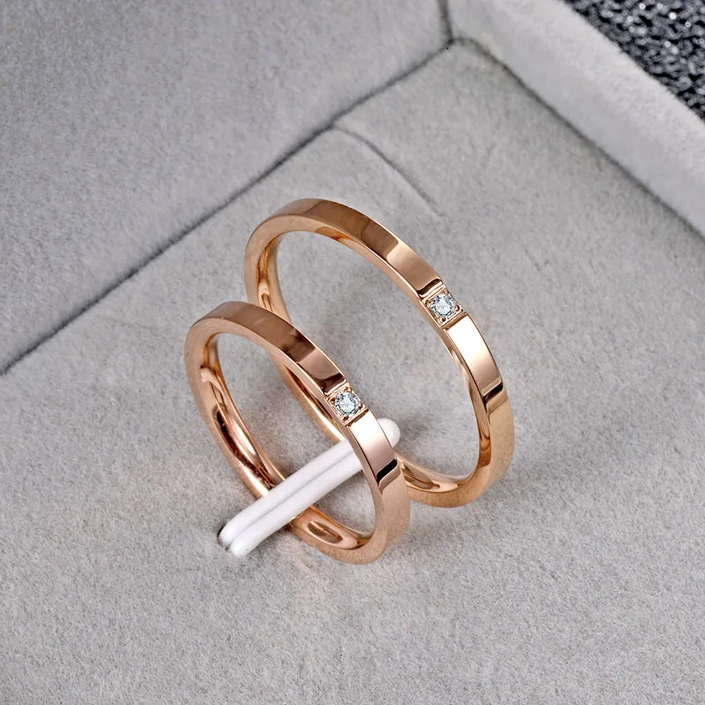 Высококачественные розовое золото, серебро Цвета, титановые, стальные парные кольца для мужчин обручальное кольцо кубический цирконий; для помолвки кольца для женщин