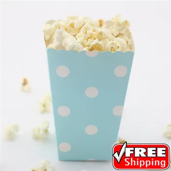 

36pcs Light Blue Popcorn Boxes Polka Dot-Baby Shower Birthday Party-Custom Favor Gift Candy Snack Paper Treat Boxes,Containers