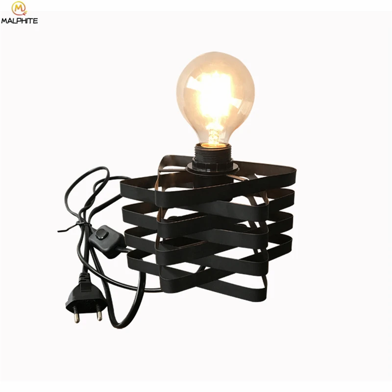 

Vertical Square Iron Bedside Table Lamp Nordic Industrial Decor Table Light Simple Living Room Indoor Lighting Black Luminaria