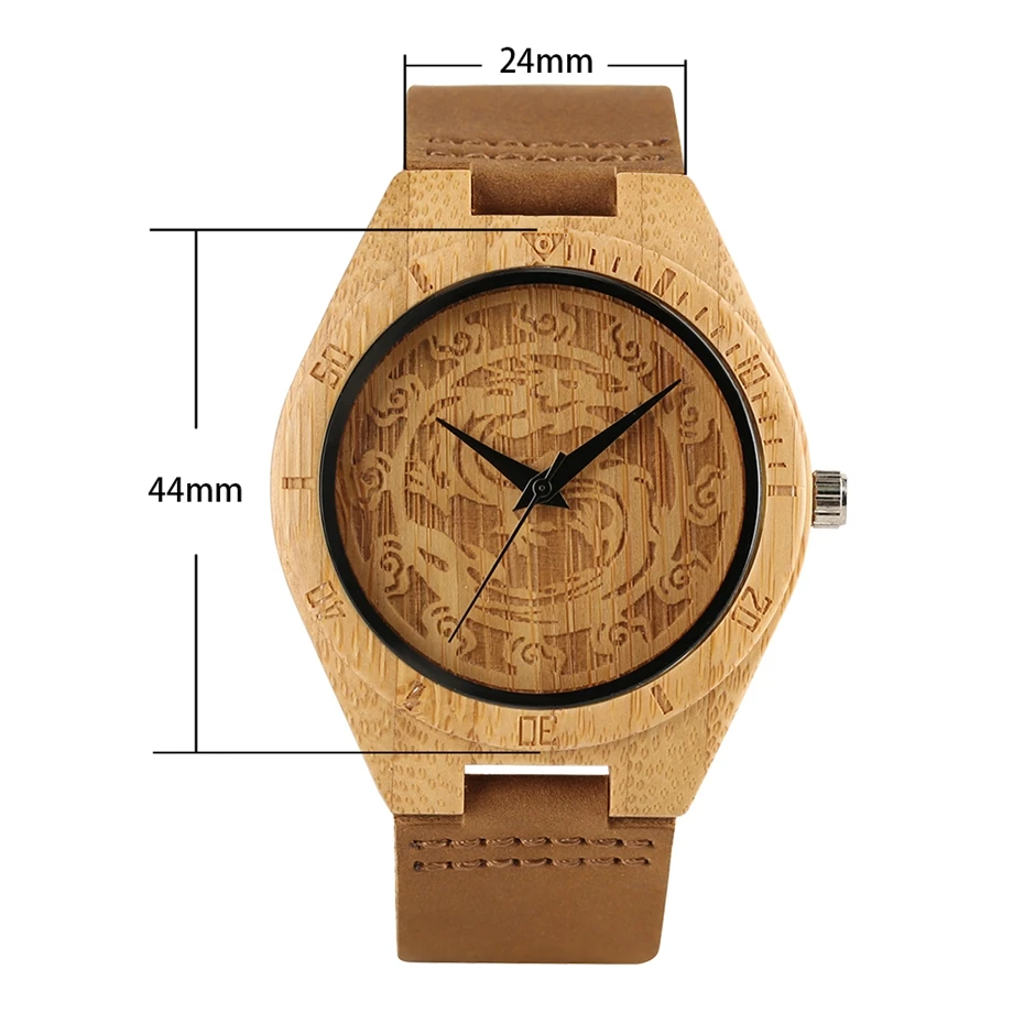 Creative Hands Craft Dragon Dial Wooden Watches Natural Bamboo Analog Genuine Leather Carving Wood Quartz Watch Men Reloj Hombre 2018 (14)