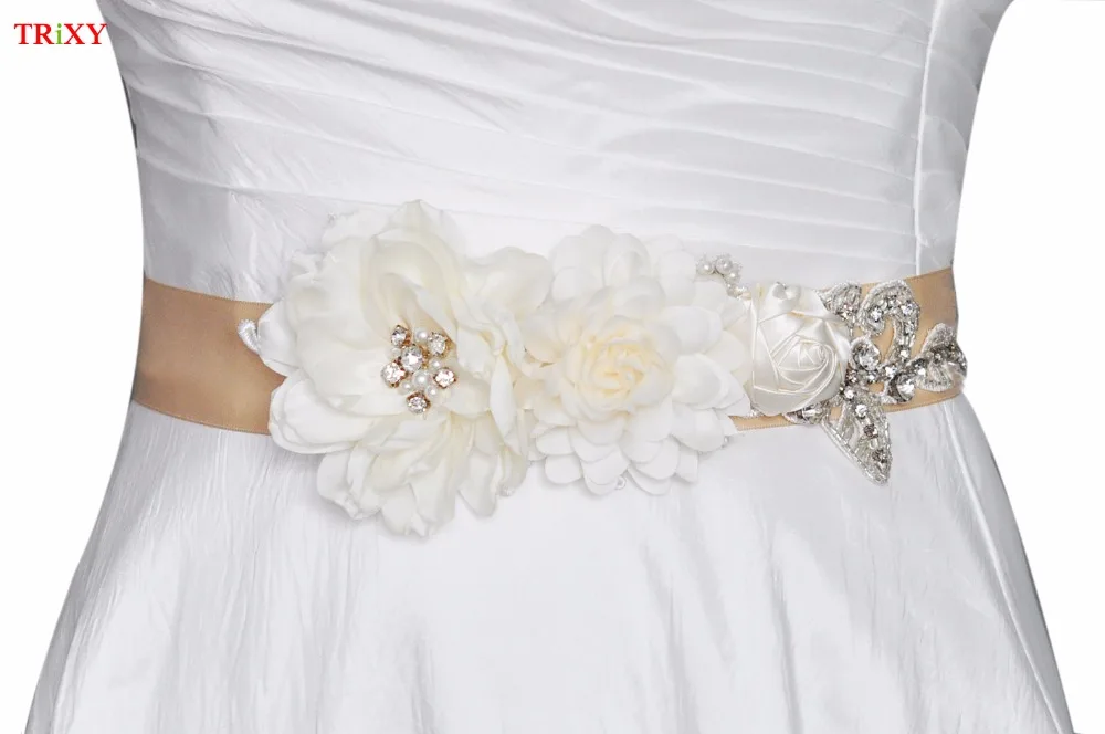 TRiXY S260 Beaded Rhinestone Flowers Wedding Belts Flowers Wedding