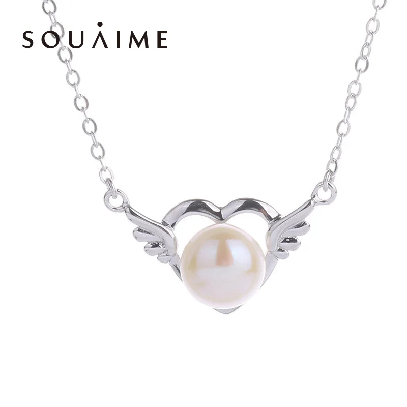 

Natural Pearl Pendant Necklace 45cm Choker For Women Wedding Jewelry 8-9mm Love Vintage