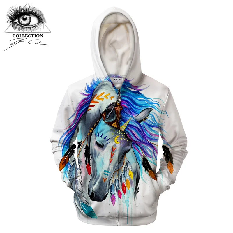 Pferd by Pixie cold Art 3D Zipper Hoodies horse Pritned Sweatshirts Men