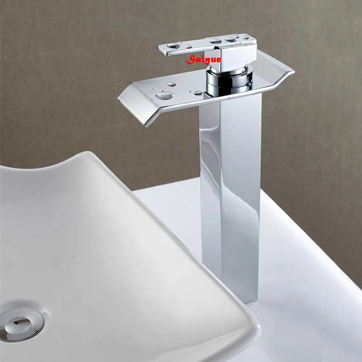 

Modern tall copper Single Handle Waterfall Bathroom Sink Faucet (Chrome Finish)