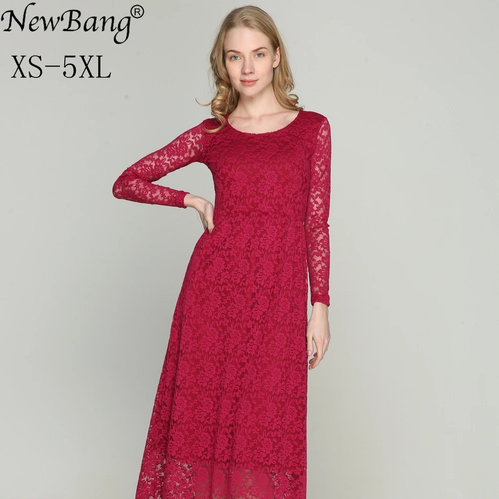 

NewBang Brand 4XL 5XL Plus Size Dress Party Long Women's Black Lace Dress Summer Dresses Big Sizes Slash Neck Vestido Women