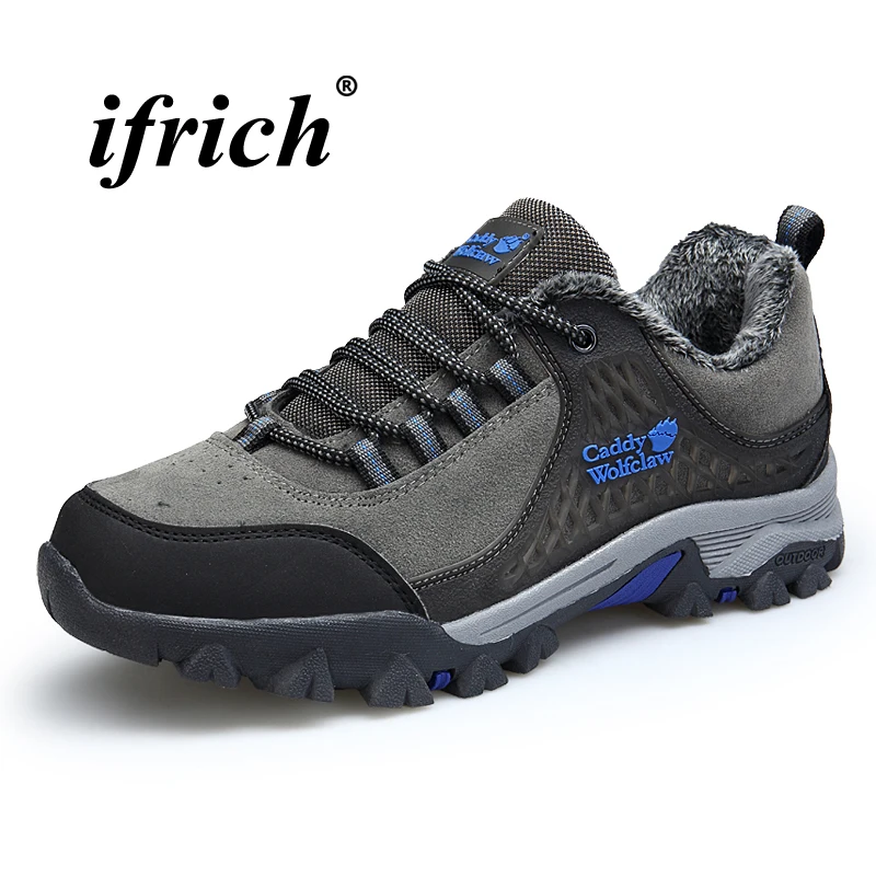 

Winter Warm Sneakers for Men Plus Size 39-48 Man Hiking Shoes with Fur Green Gray Camping Shoes Anti-slip Man Mountain Shoes