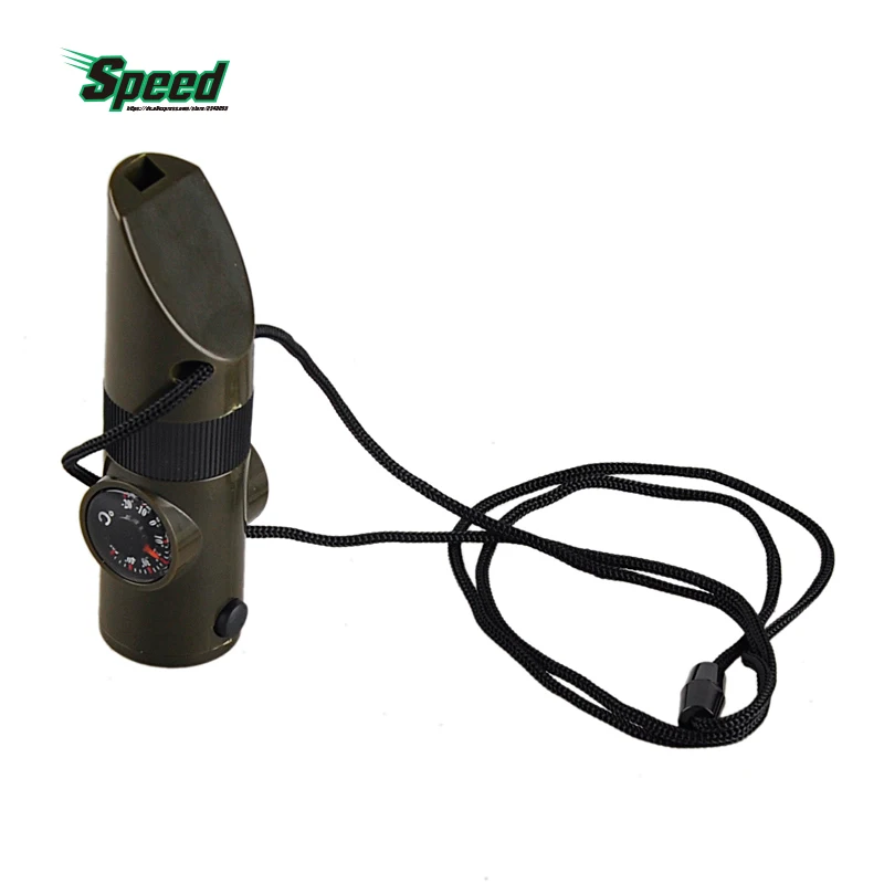 

2017 New Arrival 7 in 1 metal Outdoor Survival sports Multi-function whistle Flashlight Compass Thermometer Magnifier 2504008