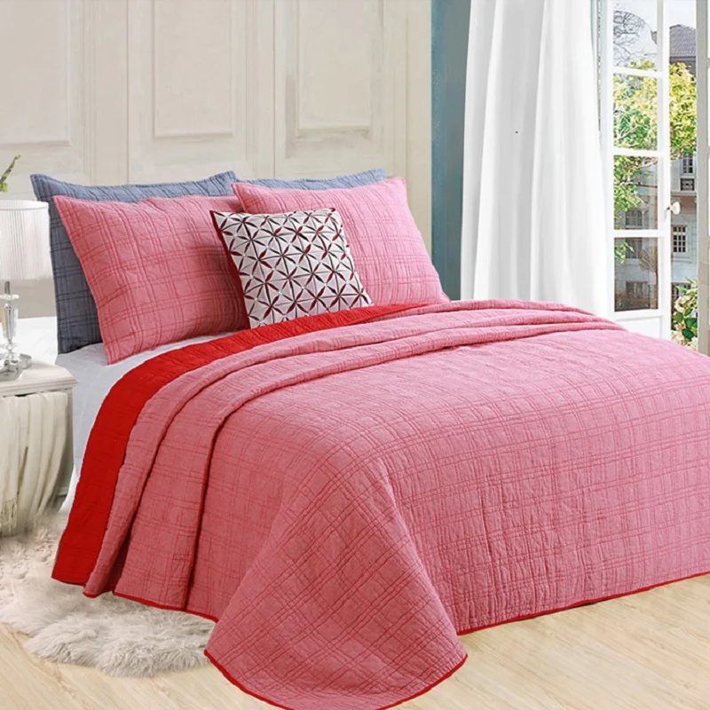 CHAUSUB Washed Cotton Quilt Set 3PCS Quilted Bedspread