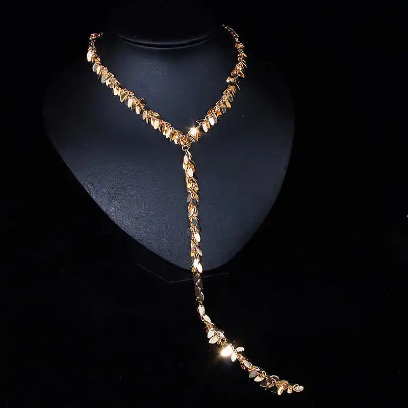 

2017 New Fashion All-match Gold Color Sweater Chain Necklace Long Tassel Choker Necklace & Pendant Accessories For Women X1721