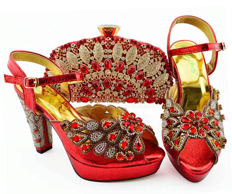 

New Arrival African Shoes and Matching Bags Italian Nigerian Party Shoe and Bag Set Decorated with Rhinestone High Quality Pumps